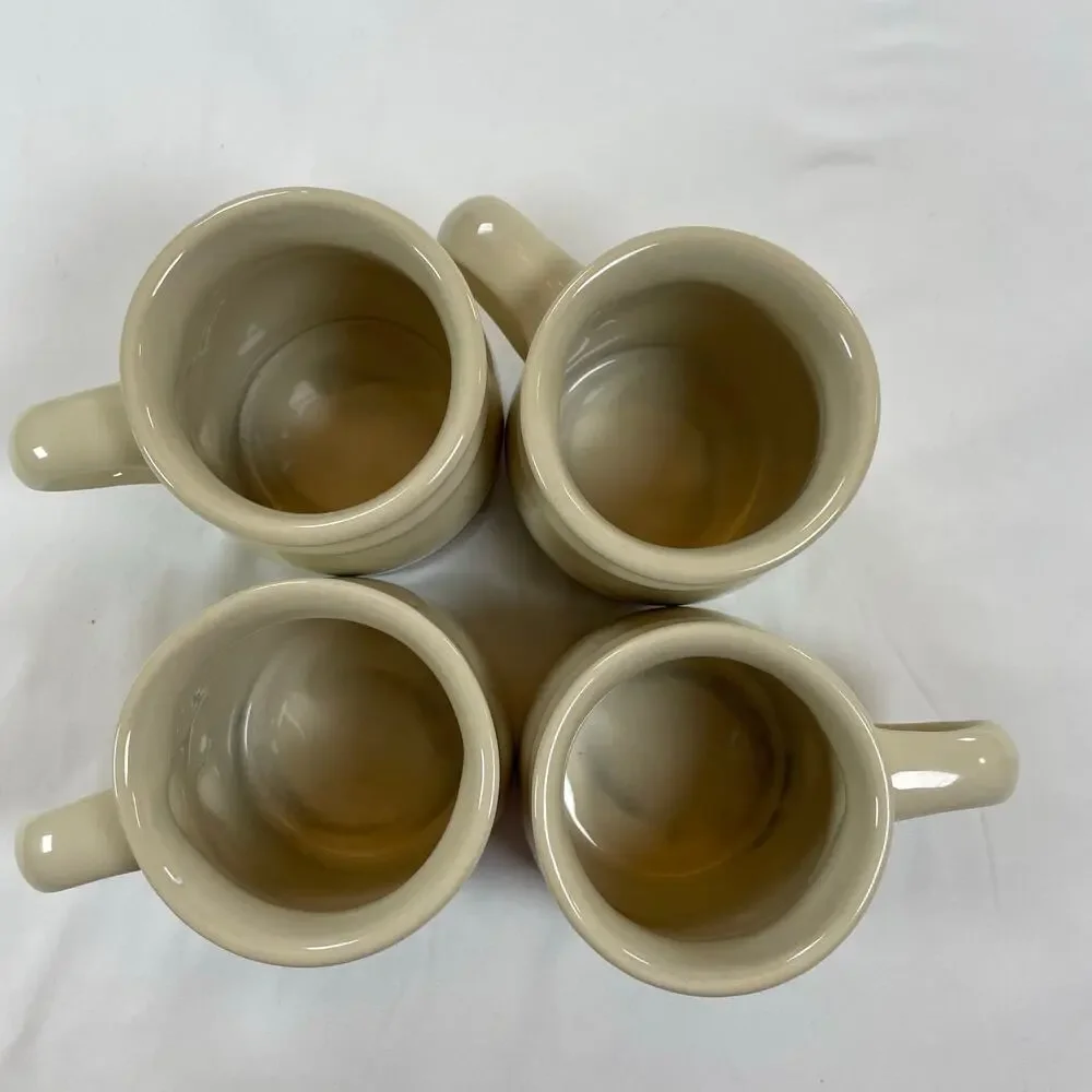 Roseville Ohio Pottery Blue Stripe Flower Mug Set 4 Stoneware Vintage USA - Picture 5 of 6